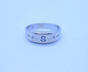 Solid 14K White Gold & Sapphire Band Sz8 Gold Anniversary Ring 3.7g - Picture 1 of 10