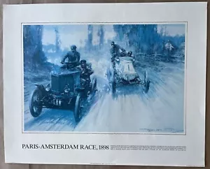 Print Paris-Amsterdam race 1898 Panhard Bollee automobiles 1986 Crosby artwork - Picture 1 of 1