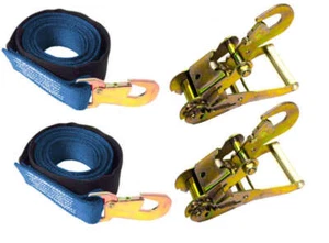 2" x 8'  BLUE Diamond Weave Dynamic Flat Snap Hook Straps & Ratchets 2-Pack - Imagen 1 de 6