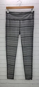 Athleta Womens Chaturanga Striped Full Length Leggings Size L Black White Gray - Picture 1 of 10