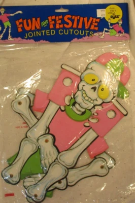 De colección 1993 Russ Divertido Festivo Articulado Esqueleto Decoración de Halloween 1 Cara Nuevo de Lote Antiguo Foto 1 de 4