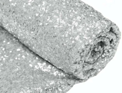 Silver Sequin Fabric, By The Yard, Sequin Fabric, Linen, Sequin Tablecloth - Image 1 of 3