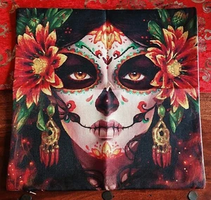 'DAY OF THE DEAD' FLORAL LARGE COTTON CUSHION COVER (44cm x 44cm) *VOODOO *NEW - Picture 1 of 7