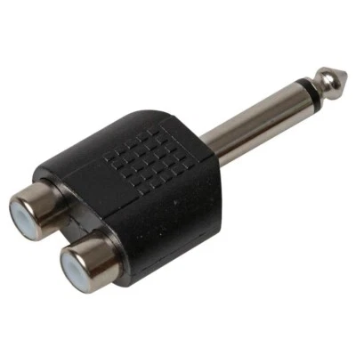 6.35mm MONO 1/4" Jack to 2 x RCA Phono Female Socket Audio Splitter Adapter - Image 1 of 4
