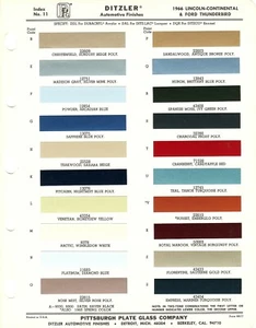 1966 LINCOLN CONTINENTAL AND FORD THUNDERBIRD PAINT CHIPS SHEET (PPG-DITZLER) - Picture 1 of 1