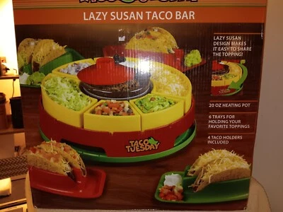 NIB TACO TUESDAY PARTY BAR Lazy Susan HEATING POT Nacho Trays Holders FIESTA - Image 1 of 4