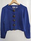Vintage Express Tricot Blue Knit Cardigan With Colorful Rainbow Beaded Buttons