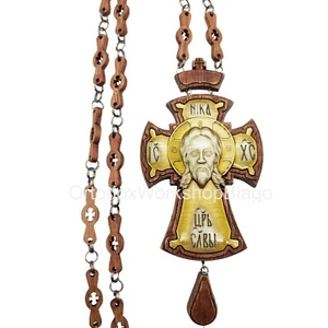 Wooden Cross w/ Stone Crucifix Ukraine Orthodox Priest Pectoral with Chain - Picture 1 of 2