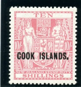 Cook Islands 1944 KGVI 10s pale carmine-lake MLH. SG 123a. - Picture 1 of 2