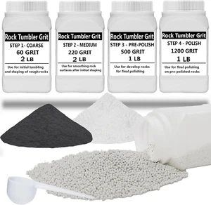 8 LBS Rock Tumbler Media Grit Set– 4 Stage Bulk Grit + Ceramic Pellets Rock P... - Picture 1 of 1