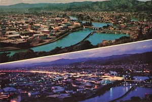 Postcard Gisborne New Zealand Two Views day and night from Kaiti Hill - Picture 1 of 2