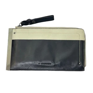 TAHARI Womens Wallet 2-Tone Zip Around, Pockets 8.5x5" Black/Cream Blue-inner - Picture 1 of 12