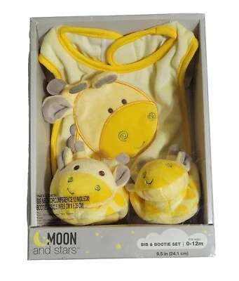 Moon & Stars Giraffe Bib & Bootie Set Baby Infant Ages 0-12m Yellow 9.5 in New - Image 1 of 4