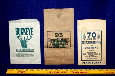 3 bolsas de tabaco vintage - 93 esquejes de cigarros, 70 genuinos lisos, Buckeye Foto 1 de 4