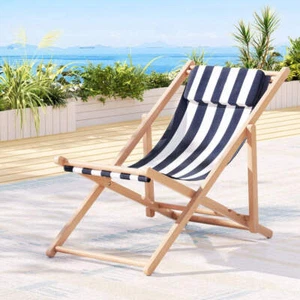 Gardeon Outdoor Deck Chair Wooden Sun Lounge Folding Beach Patio Furniture Blue - Picture 1 of 8
