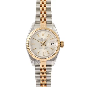 ROLEX LADY DATEJUST 79173 GOLD & S/STEEL 26MM SILVER STICK DIAL 18K FLUTED-B&P - Picture 1 of 8