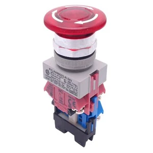 IDEC AVLW49902D-R-24V Illuminated Push/Twist E-Stop, ø22mm, 2NC 1NO, 24V Lamp - Picture 1 of 7