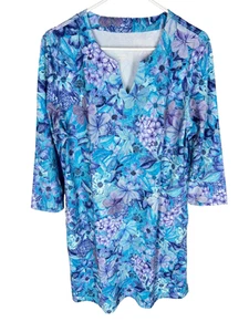 LIGHT BARE Floral UPF 50+ UV Schutz Kleid L blau Sommer Strand Resort NEU - Bild 1 von 5