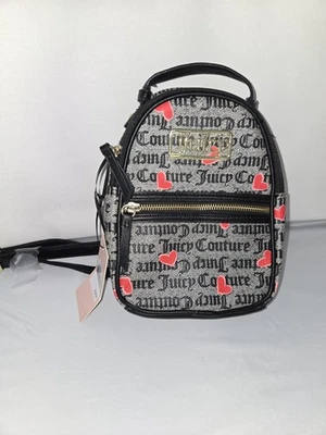 NUEVO CON ETIQUETAS-JUICY COUTURE - Mini Mochila Gótica Corazón Negra Con Corazones Rojos y Rosados Foto 1 de 4