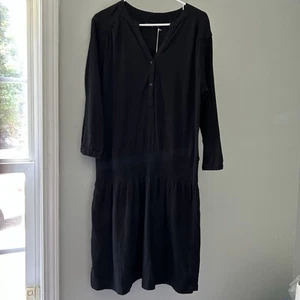 Prana Sugar Pine Dress Black 3/4 Sleeve Women's NEW Organic Cotton Size Large - Picture 1 of 13