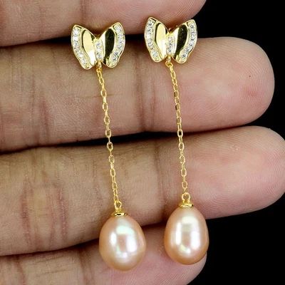 Pendientes de plata de ley 925 perlas colgantes 10x8 mm joyas de piedras preciosas naturales Foto 1 de 4