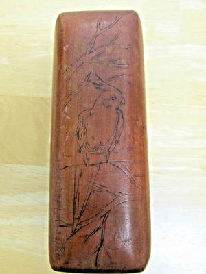 Vintage Wood Trinket Box  Carved COCKATIEL BIRD on cover 6.5" x 3" x 2" - Image 1 of 4