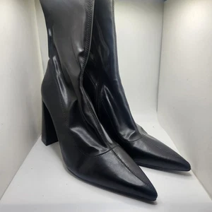 Zara Stiefel schwarz Größe 6M spitz zulaufend Blockabsatz Reißverschluss Kunstleder Stretch  - Bild 1 von 7