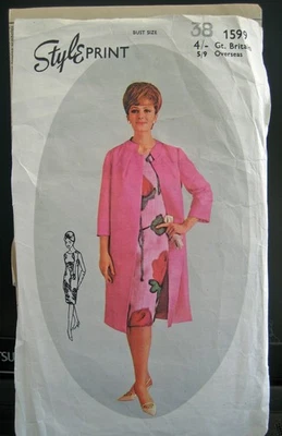 Vintage 1960s COAT & DRESS Sewing Pattern 38" Style #1599 - Image 1 of 2