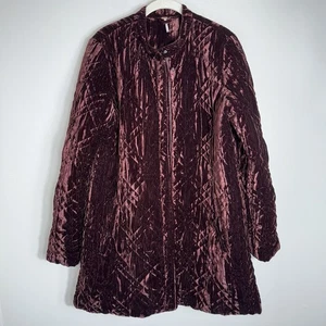 Free People Quilted Velvet Jacket Coat-Rust Burgundy-Full Zip-Medium - Picture 1 of 11