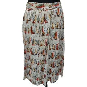 Falda envolvente Laura Ashley 'Archive' mezcla de lino estampado de barco - talla 12 - bolsillos - Imagen 1 de 13