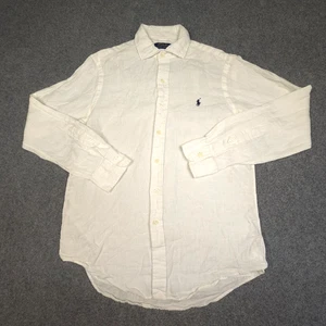 Ralph Lauren Shirt Mens SMALL White Long Sleeve Button Up Linen collared Size S - Picture 1 of 9
