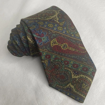VTG Etro Milano Colonial Colored Paisley Necktie Italian Woven Repp Silk Tie - Image 1 of 4