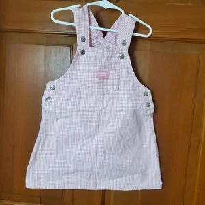 Osh Kosh B'Gosh Girls' Pink Checkered Jumper Dress Overalls Button Strap Sz 4T - Picture 1 of 8