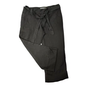 Leinen Cropped Hose Damen 10 schwarz weites Bein Bündchen Bindegürtel Y2K Old Navy - Bild 1 von 11