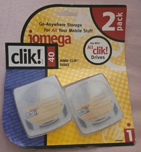 Raro paquete de 2 discos de almacenamiento de computadora iomega clik vintage sin abrir 40 MB - Imagen 1 de 2