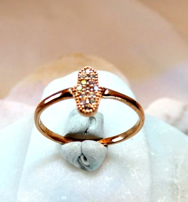 Розовое золото Vermeil Хамса вручную кольцо с кубический цирконий камни Sz 6,5 - Изображение 1 из 4