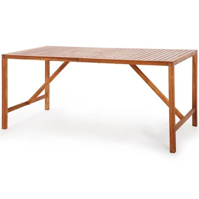 Outdoor Patio Rectangle Acacia Wood Dining Table Spacious Slatted Top Up to 6 - Image 1 of 4