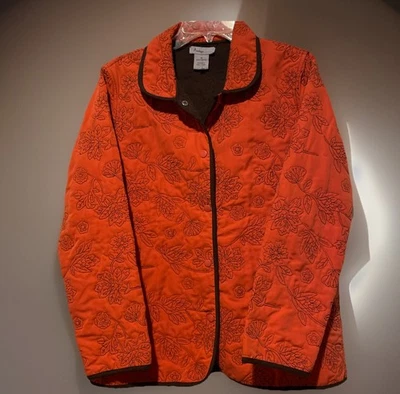 Chaqueta Analogía Vintage Mujer Naranja con Borde Marrón Bordada Abotonada Talla M Foto 1 de 4