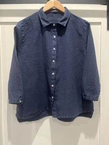 CUT LOOSE Navy Blue 100% Linen LAGENLOOK Buttoned Shirt - Women’s Large - Picture 1 of 7