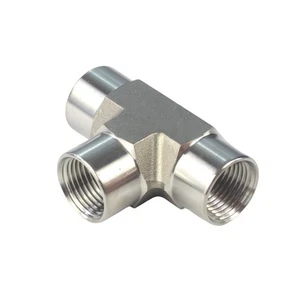 1/2" NPT Female, 3-Way Female NPT Tee Fitting - 304 Stainless Steel - Picture 1 of 4