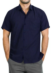LA LEELA Men's Short Sleeve Button Down Casual Camp Summer Shirt 7XL Navy, Plain - Picture 1 of 3