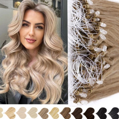 Micro Ring Loop Tip Remy Human Hair Extensions Straight Micro Beads Link Hair US - Image 1 of 4
