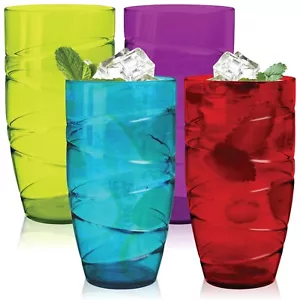 4 x HEFTMAN Coloured Swirl Acrylic Tumblers Set Glasses 550ml Garden BBQ Plastic - Picture 1 of 8