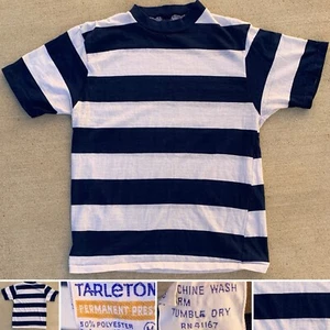 Vintage Tarleton Permanent Press T Shirt Wide Bold Striped Worn Holes Size M  - Picture 1 of 24