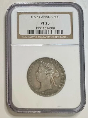 1892 Canada Silver Half Dollar 50C NGC VF25 Rare Date !! - Image 1 of 2