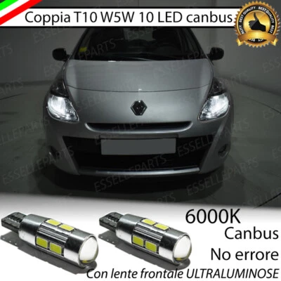 COPPIA LUCI POSIZIONE A 10 LED RENAULT CLIO 3 III FARO PARABOLA T10 W5W CANBUS - Immagine 1 di 2