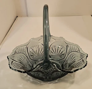 Vintage Smoky Blue Fenton Regency Glass 10" Basket Starburst Design - Picture 1 of 7