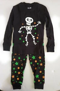 Boys Halloween Orange Black Skeleton Pajamas Pjs Long Sleeve 4 - Picture 1 of 2
