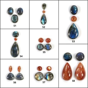 LABRADORITA AZUL y PIEDRA SOLAR Naranja Piedra Preciosa Ovalada Pera Formas Redondas 3 piezas 4 piezas - Imagen 1 de 9