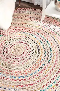 Rug 100% Cotton Round Natural Reversible Carpet Braided Modern Rustic Look Rug - Picture 1 of 5